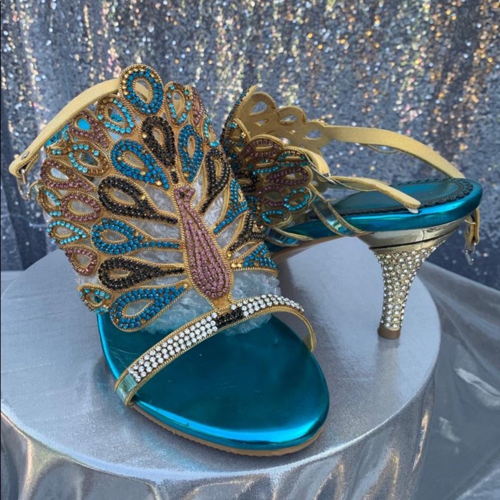 Shine Peacock Rhinestone Crystal High Heel
